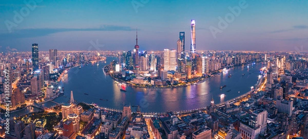 Fototapeta Aerial photo of night view of Shanghai, China