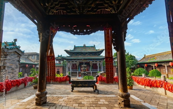 Obraz Wewnętrzny dziedziniec w Świątyni Boga Bogactwa (Świątynia Cheng Huang), starożytne miasto Pingyao, prowincja Shanxi, Chiny
