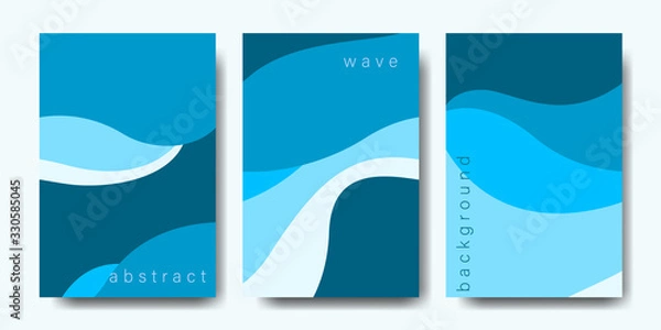 Fototapeta Set of background covers with wave elements. Abstract nature wallpaper in blue colors. Vector illustration for banner, magazine, cover book, brochure, flyers.