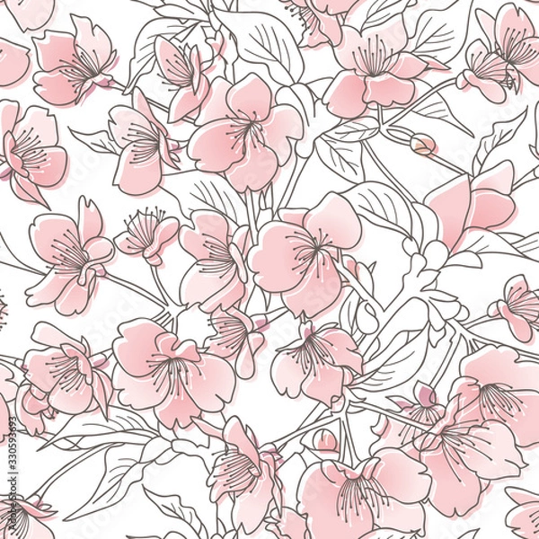 Fototapeta 桜柄　シームレス　線あり