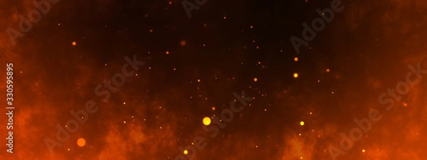 Fototapeta Dark fire space. Epic powerful horizonta flame background