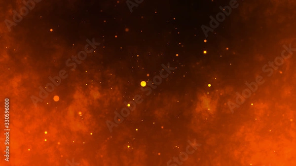 Fototapeta Epic fire animation with flying sparks. Dramatic background
