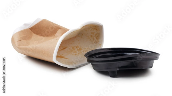 Obraz Crumbled brown paper coffee cup isolated