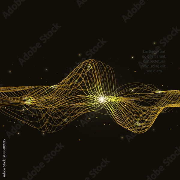 Fototapeta Abstract shiny gold wave design on black background