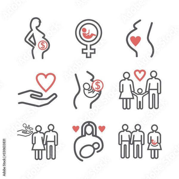 Fototapeta Surrogacy line icons set. Vector signs for web graphics