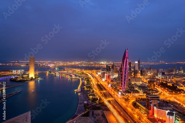 Obraz Aerial view of Manama city and newly constructed areas in Manama, Bahrain