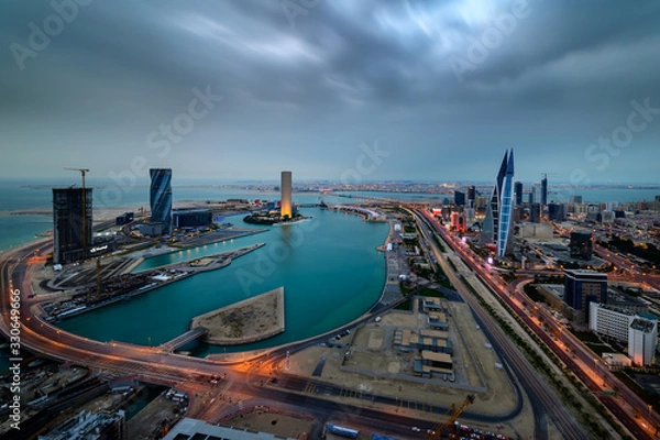 Obraz Aerial view of Manama city and newly constructed areas in Manama, Bahrain