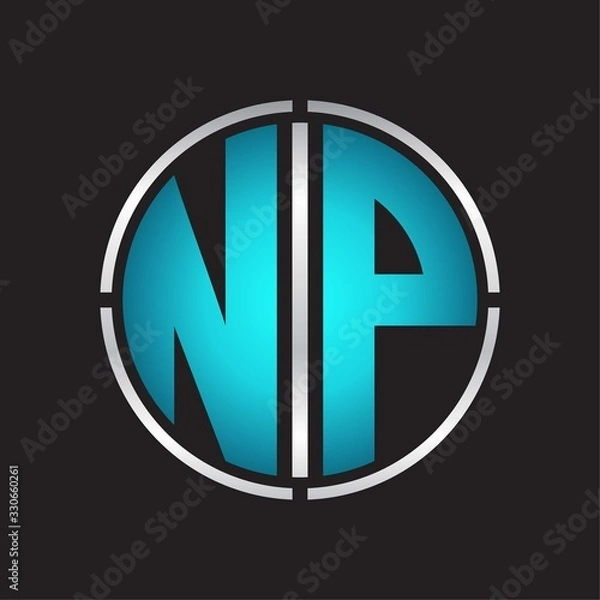 Fototapeta NP Logo initial with circle line cut design template on blue colors