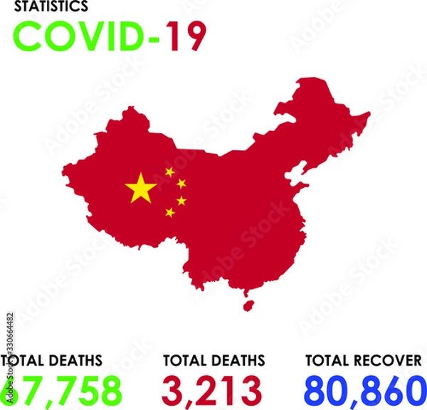 Obraz Illustration of china map on a white background with statistics of covid-19 virus