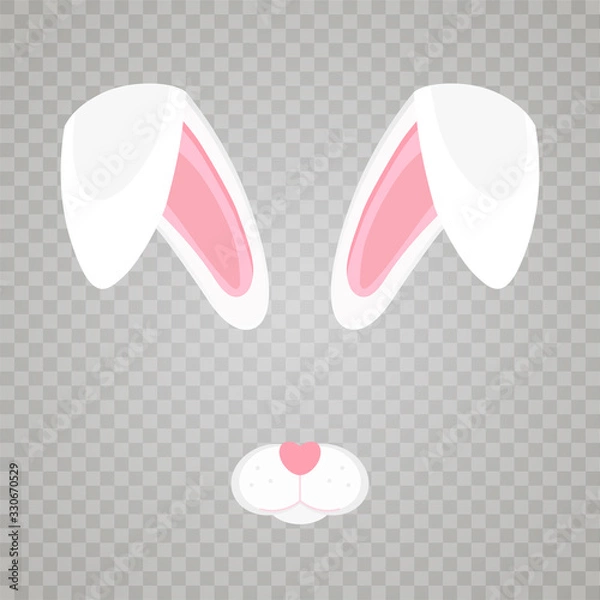 Obraz Easter bunny white ears isolated on transparent background. Cartoon cute rabbit Headband for poster, banner or invitation cards. Vector illustration