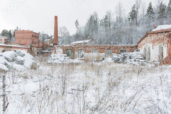 Fototapeta City Ligatne, Latvia. Old and abandoned paper mill that is no longer working.
