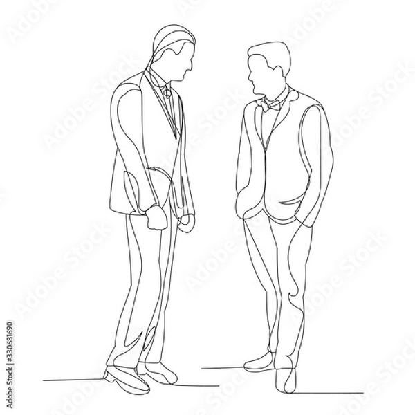 Fototapeta vector, isolated, one line drawing of a man talking, sketch