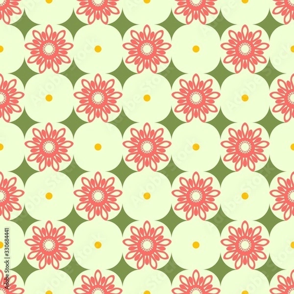 Fototapeta Spring floral pattern colleciton. Pink, yellow and green pattern elements in vector seamless pattern tiles. 