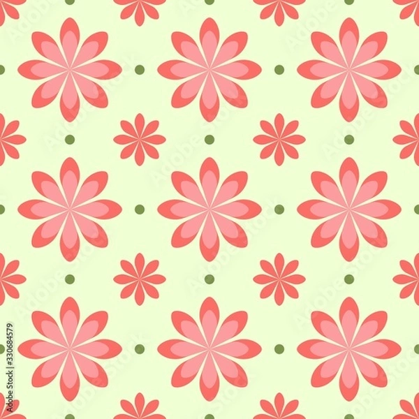 Fototapeta Spring floral pattern colleciton. Pink, yellow and green pattern elements in vector seamless pattern tiles. 