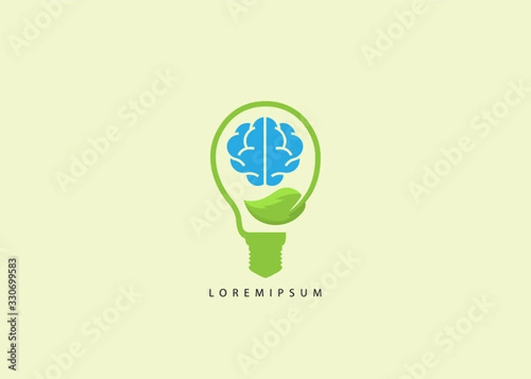 Obraz Smart Eco lamp logo template. Lamp brain leaf illustration