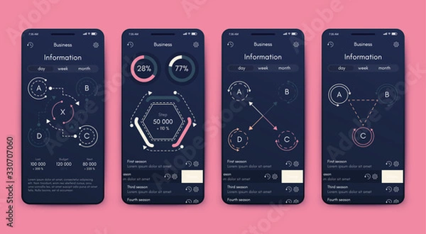 Fototapeta Modern infographic vector elements for business brochures. Use in website, corporate brochure, advertising and marketing. Pie charts, line graphs, bar graphs and timelines.