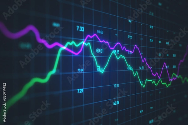 Obraz Creative chart with candlestick graph on virtual screen.