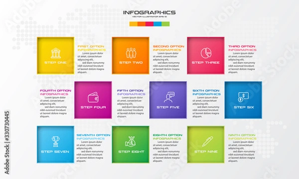 Fototapeta Business infographics template 9 steps with square,Element for design invitations,Vector illustration.