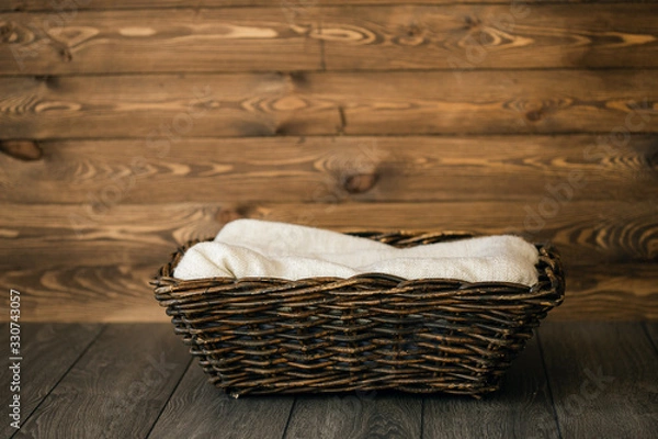 Obraz Newborn Digital Background Fall Wood Basket. background 