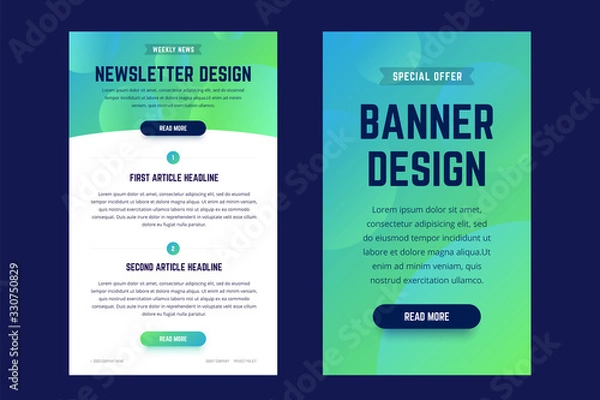 Fototapeta Newsletter, email design template, and vertical banner design template. Modern gradient style with shapes on the background. Vector illustration for web email promotions and landing pages.