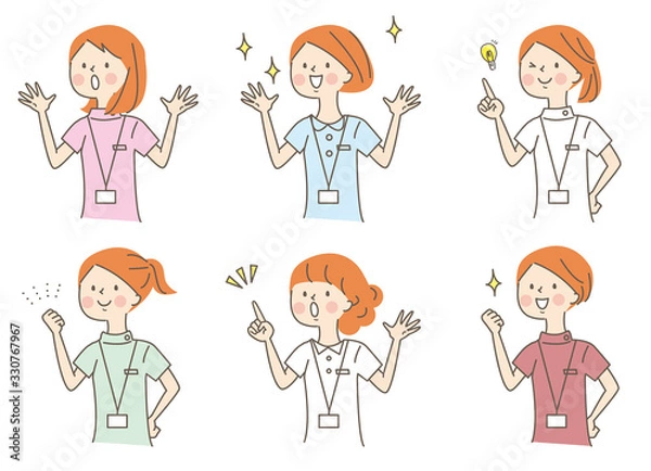 Fototapeta 喜ぶ若い女性　白衣　セット