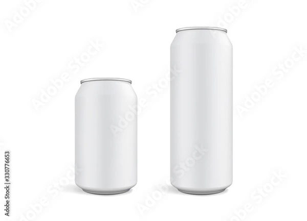 Fototapeta big and small white cans isolated on white background mock up 