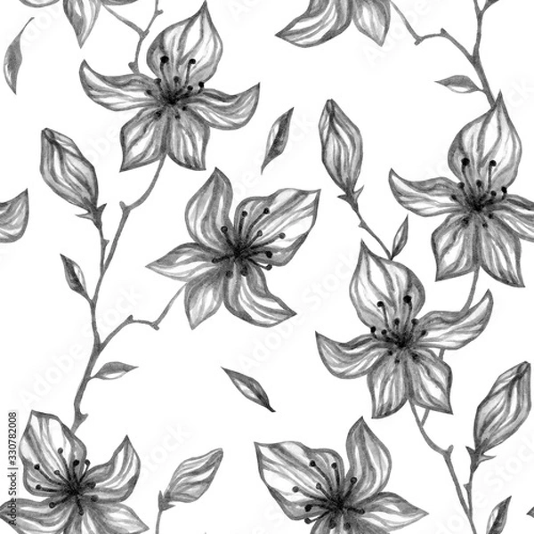 Fototapeta Seamless pattern with flowers. Beautiful summer print. Botanical hand drawn illustration. Design for background, wallpaper, fabric, textile, wallpaper, website, cards, gift paper