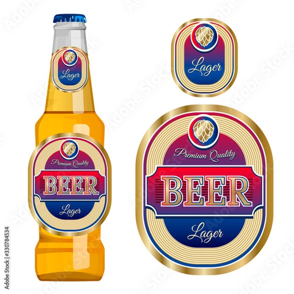 Obraz Beer label template with neck label. Vector Illustration. Isolated on white.
