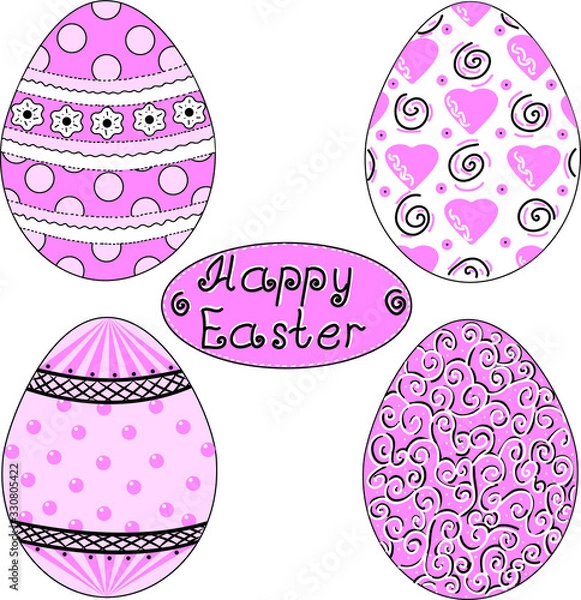 Fototapeta Vector graphics. Easter egg with a pattern. The main colors are pink, white, black.