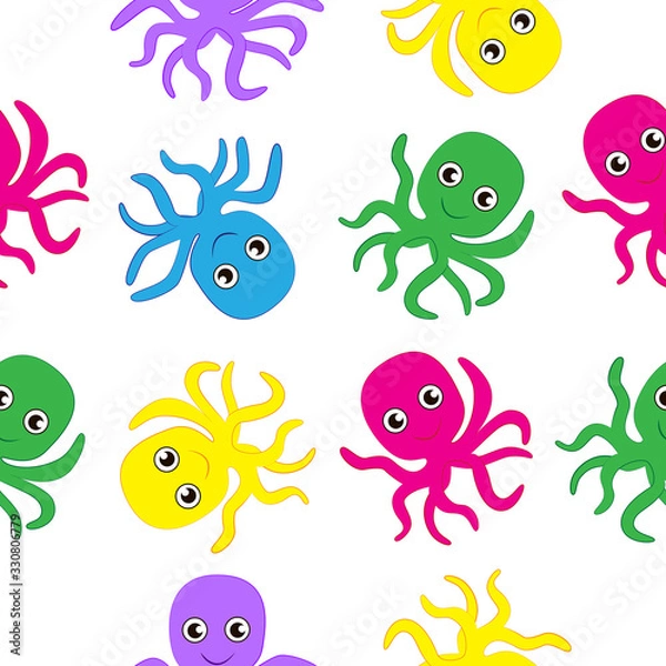 Fototapeta Funny and cute cartoon octopuses.