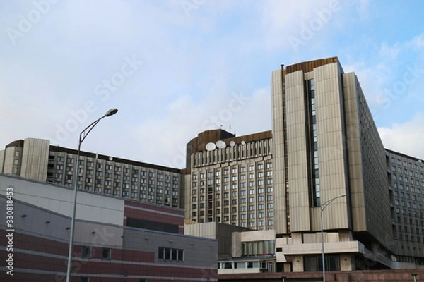Fototapeta Urban spring landscape with modern buildings