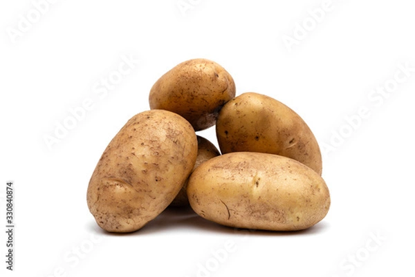 Fototapeta raw dirty potatoes on a white background