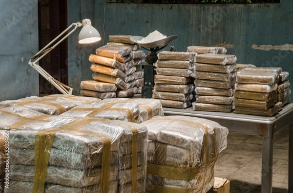 Fototapeta Cocaine warehouse Illegal drug production 
