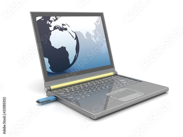 Obraz 3d usb flash memory and laptop on the white