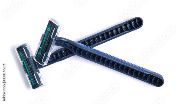 Fototapeta Blue men razor  isolated on white background