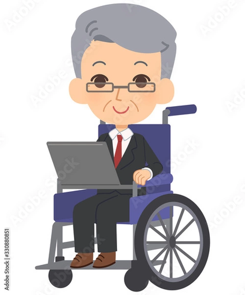 Fototapeta 車椅子でパソコン作業をする会社員