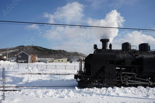 Obraz old steam train in snow