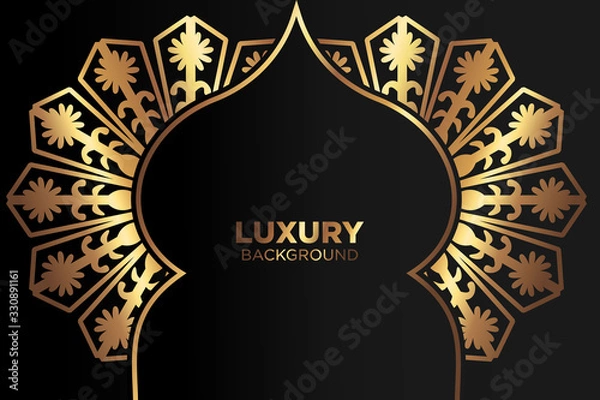 Fototapeta Luxury background. abstract black gold. black gold frame modern simple creative elegant with space of text can be used for Ramadan Islamic arabesque celebration invitation