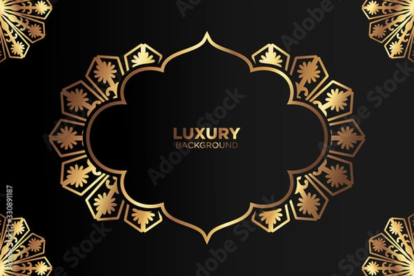 Fototapeta Luxury background. abstract black gold. black gold frame modern simple creative elegant with space of text can be used for Ramadan Islamic arabesque celebration invitation