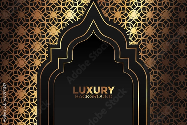 Fototapeta Luxury background. abstract black gold. black gold frame modern simple creative elegant with space of text can be used for Ramadan Islamic arabesque celebration invitation