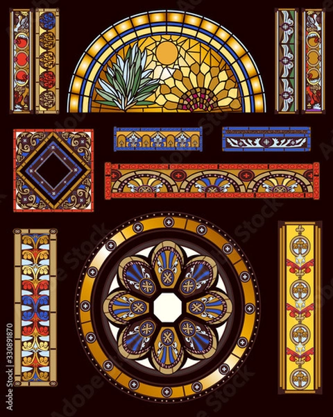 Obraz Antique Cathedral-Inspired Glass Kit - Borders Frames Backgrounds & Elements