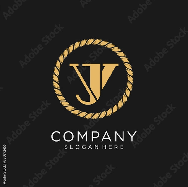 Fototapeta The initial logo is clean and minimal. JV VJ letters monogram icons creative monochrome icons. Luxurious, elegant luxury alphabet vector design, VJ with circle logo design inspiration
