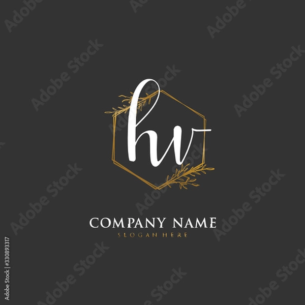 Obraz Handwritten initial letter H V HV for identity and logo. Vector logo template with handwriting and signature style.