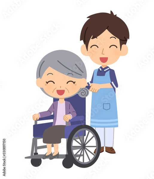 Fototapeta 車椅子に乗った老人と介護士