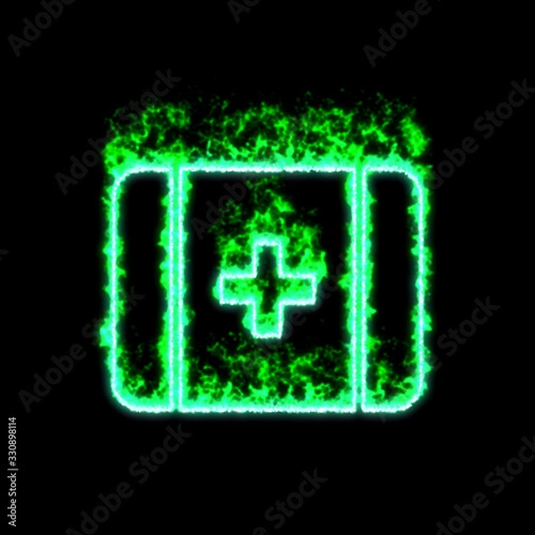Fototapeta The symbol first aid burns in green fire