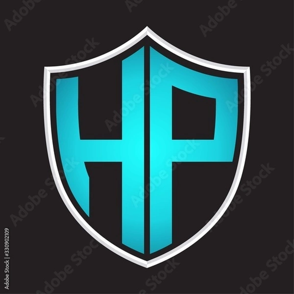 Fototapeta HP Logo monogram with shield shape isolated blue colors on outline design template
