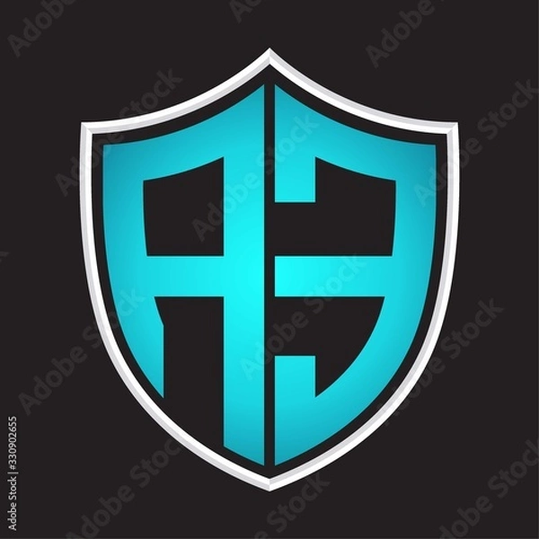 Fototapeta AE Logo monogram with shield shape isolated blue colors on outline design template
