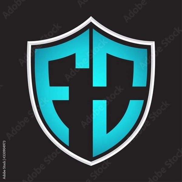 Fototapeta FO Logo monogram with shield shape isolated blue colors on outline design template