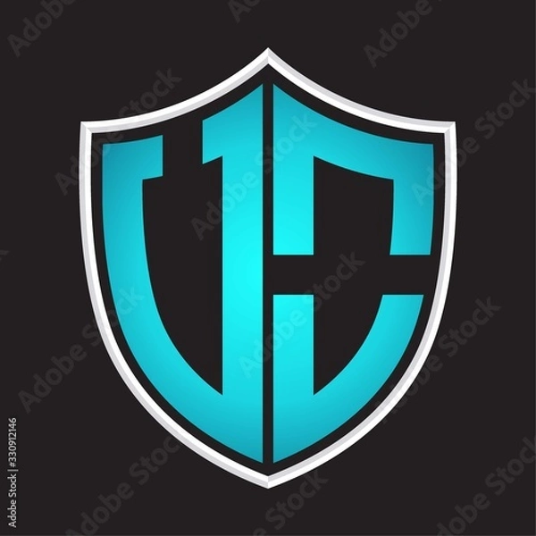 Fototapeta UO Logo monogram with shield shape isolated blue colors on outline design template