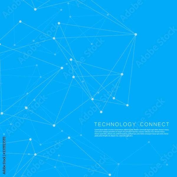 Fototapeta Abstract polygonal background with connecting dots and lines on blue background